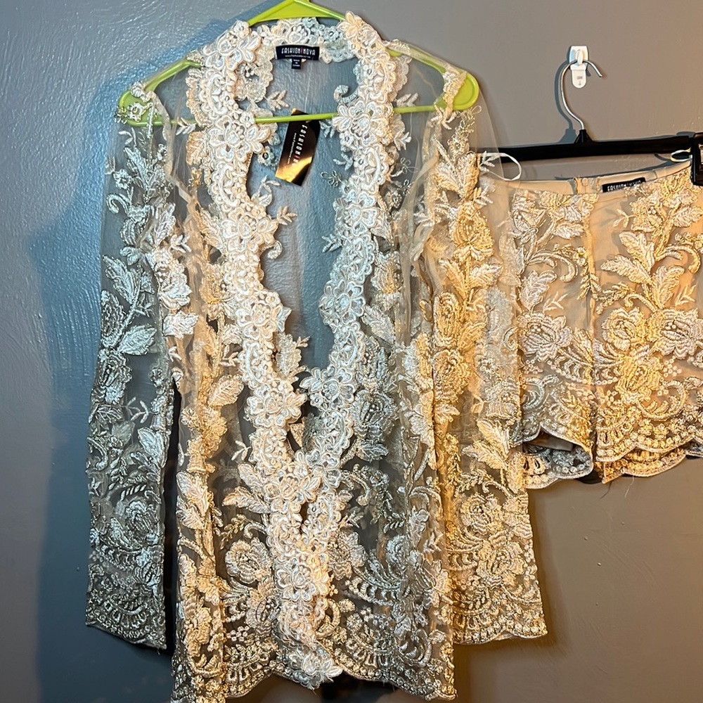 Fashion Nova gold and sheer two piece